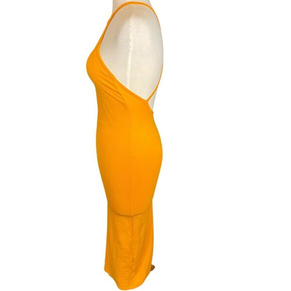 Zara Dress Mustard Yellow Midi Dress Ribbed Knit Size Small 90% Polyamide 10% El - Picture 4 of 9